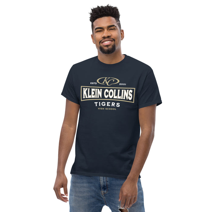 Man wearing Klein Collins High School Tigers Classic Unisex Navy T-shirt 202
