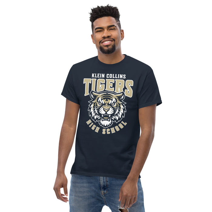 Man wearing Klein Collins High School Tigers Classic Unisex Navy T-shirt 213