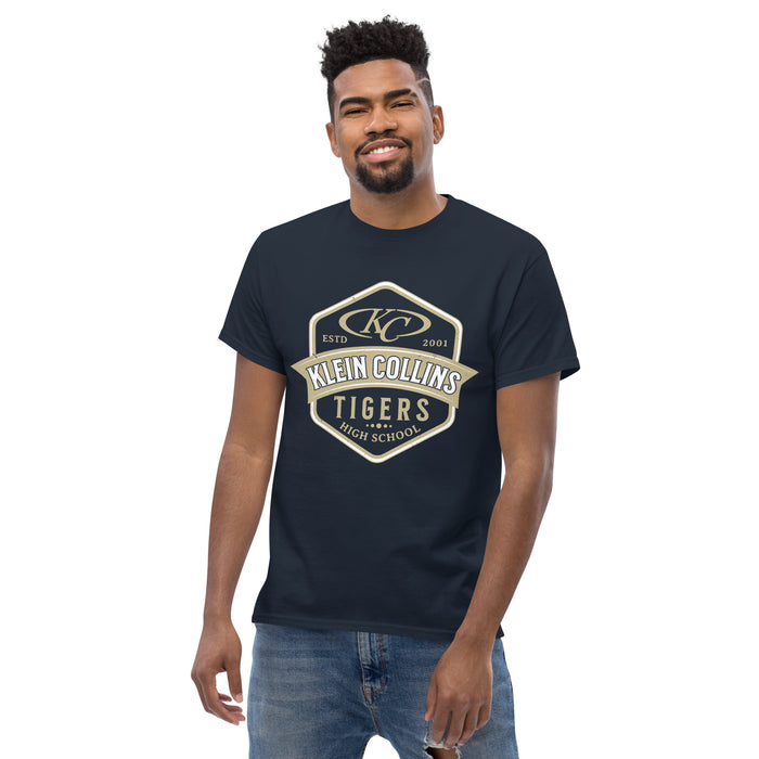 Man wearing Klein Collins High School Tigers Classic Unisex Navy T-shirt 209