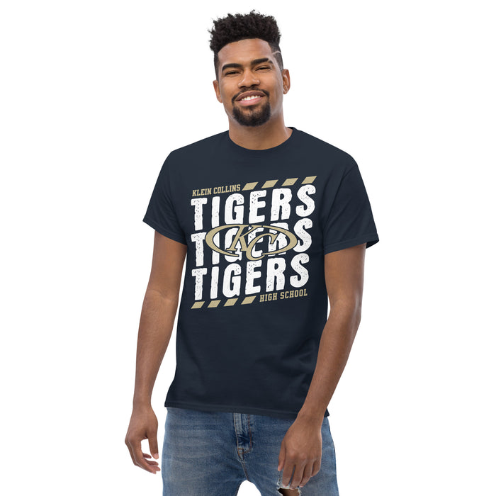 Man wearing Klein Collins High School Tigers Classic Unisex Navy T-shirt 223