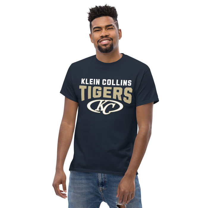Man wearing Klein Collins High School Tigers Classic Unisex Navy T-shirt 234