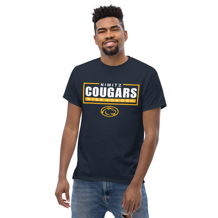 Front view of Nimitz High School Cougars Navy Blue Classic Unisex T-shirt 049