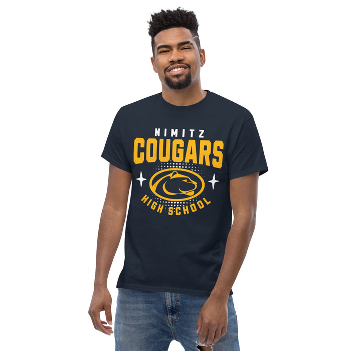 Front view of Nimitz High School Cougars Navy Blue Classic Unisex T-shirt 204