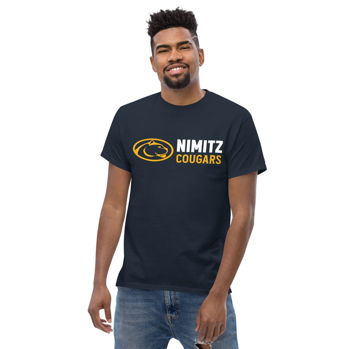Front view of Nimitz High School Cougars Navy Blue Classic Unisex T-shirt 200