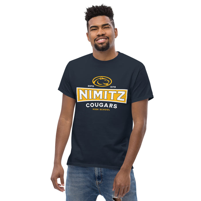 Front view of Nimitz High School Cougars Navy Blue Classic Unisex T-shirt 202