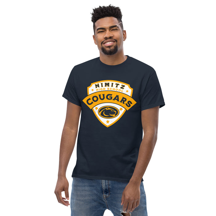 Front view of Nimitz High School Cougars Navy Blue Classic Unisex T-shirt 221