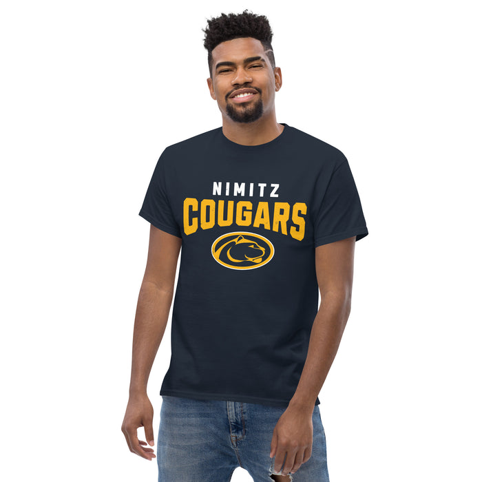 Front view of Nimitz High School Cougars Navy Blue Classic Unisex T-shirt 234