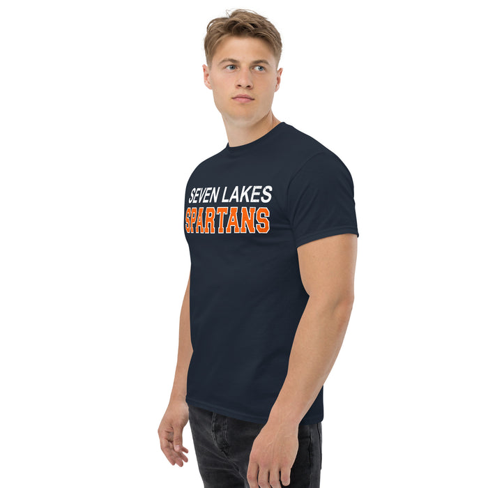 Side view of Seven Lakes High School Spartans Navy Blue Classic Unisex T-shirt 010