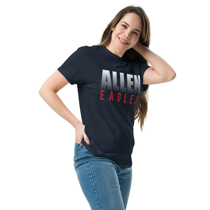 Woman wearing Allen High School Eagles Classic Unisex Navy T-shirt 024