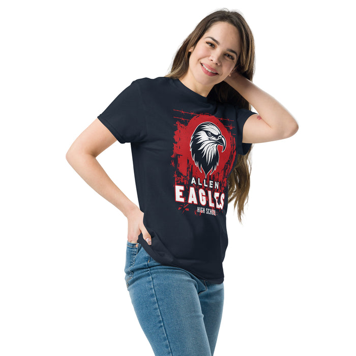 Woman wearing Allen High School Eagles Classic Unisex Navy T-shirt 206