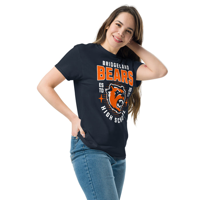 Woman wearing Bridgeland High School Bears Classic Unisex Navy T-shirt 204