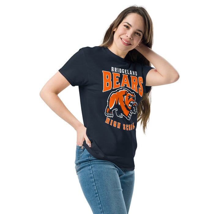 Woman wearing Bridgeland High School Bears Classic Unisex Navy T-shirt 213