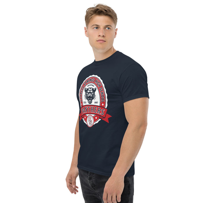 Side view of Cypress Springs High School Panthers Navy Classic Unisex T-shirt 201