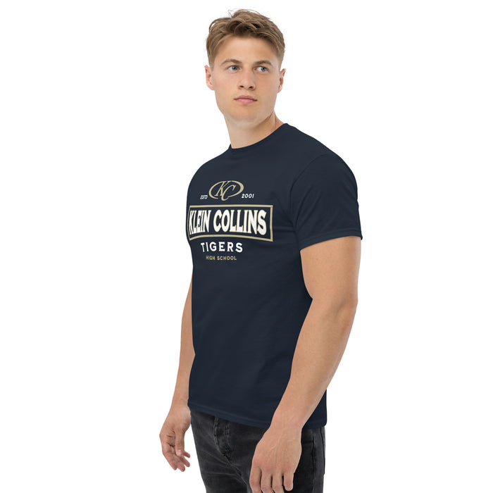 Side view of Klein Collins High School Tigers Classic Unisex Navy T-shirt 202