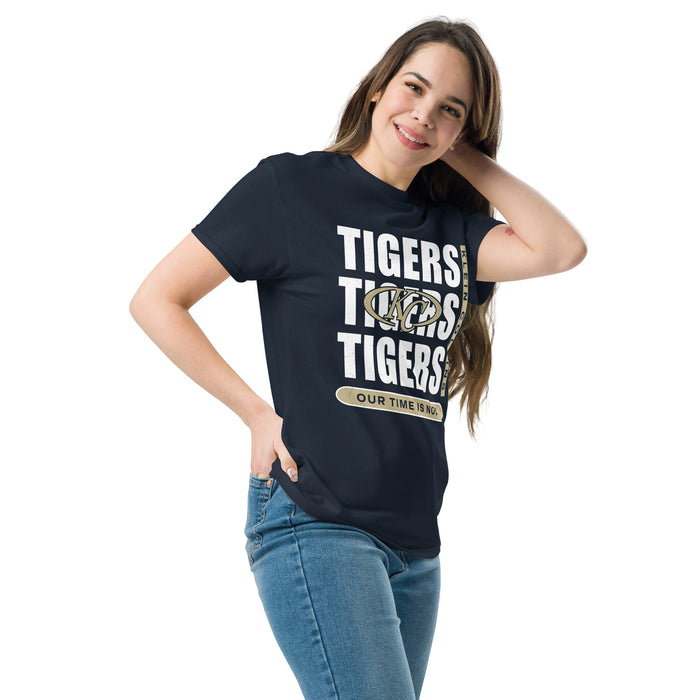 Woman wearing Klein Collins High School Tigers Classic Unisex Navy T-shirt 235