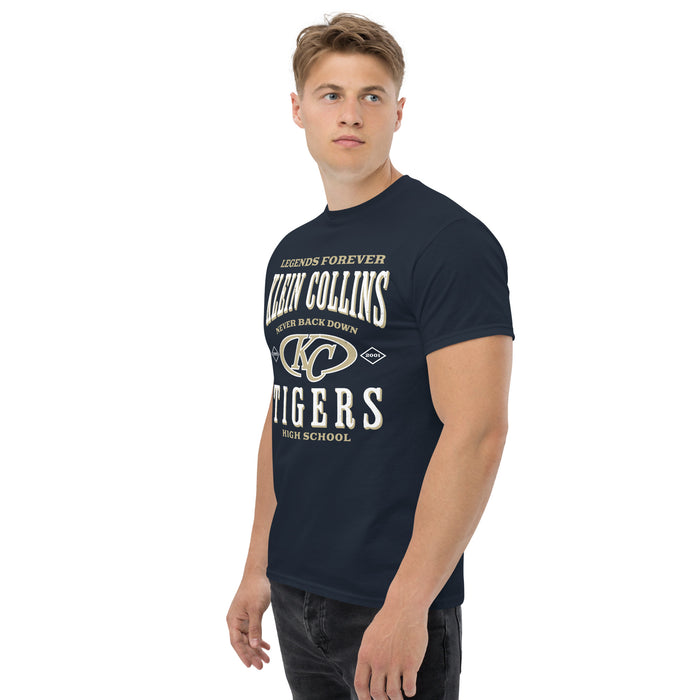 Side view of Klein Collins High School Tigers Classic Unisex Navy T-shirt 230