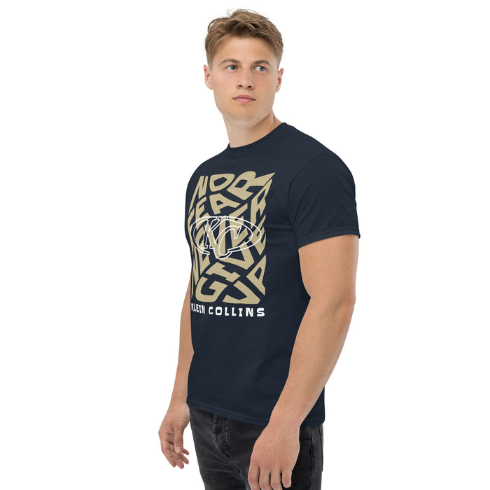Side view of Klein Collins High School Tigers Classic Unisex Navy T-shirt 236