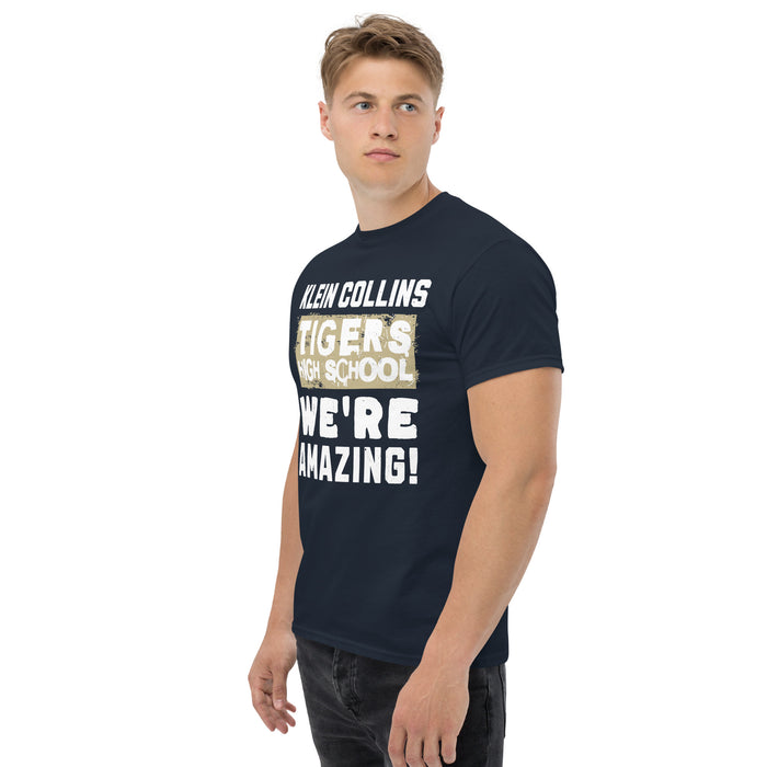 Side view of Klein Collins High School Tigers Classic Unisex Navy T-shirt 231