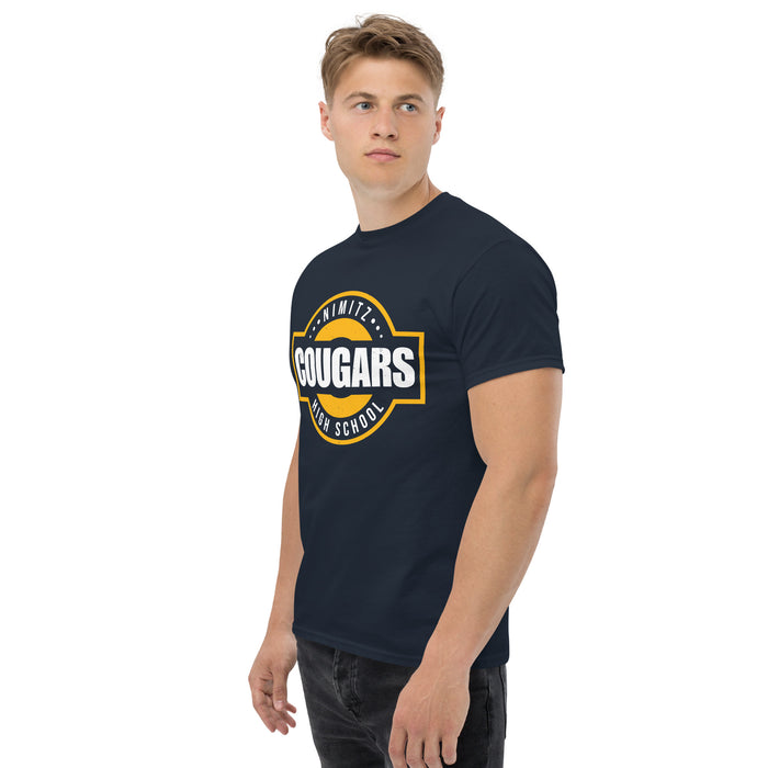 Man wearing Nimitz High School Cougars Navy Blue Classic Unisex T-shirt 011