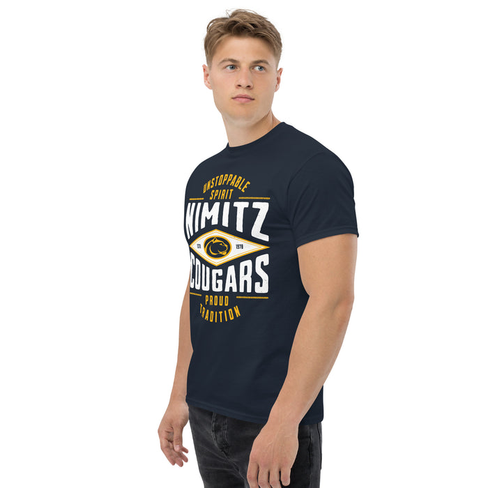 Man wearing Nimitz High School Cougars Navy Blue Classic Unisex T-shirt 210