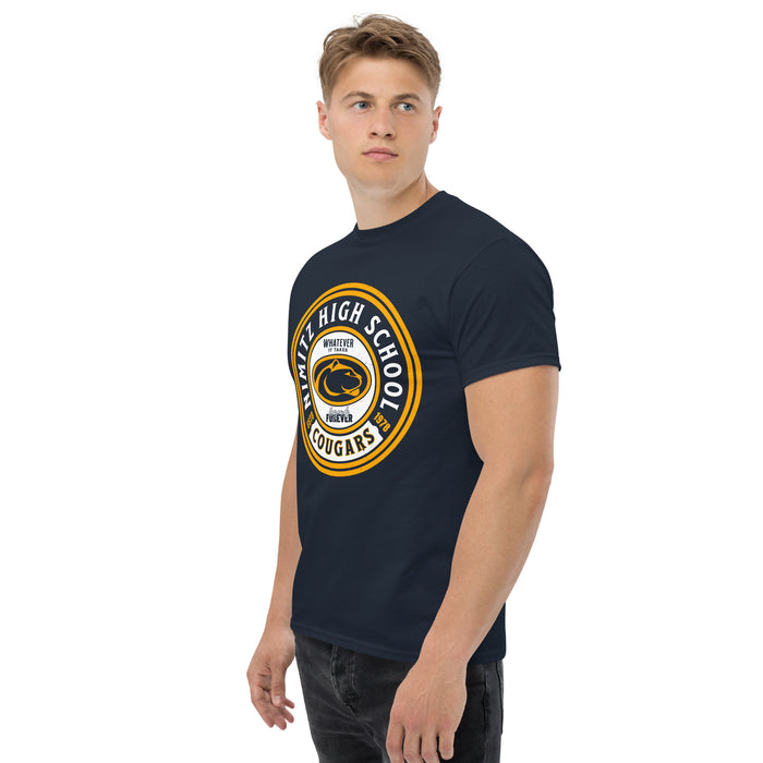 Man wearing Nimitz High School Cougars Navy Blue Classic Unisex T-shirt 220