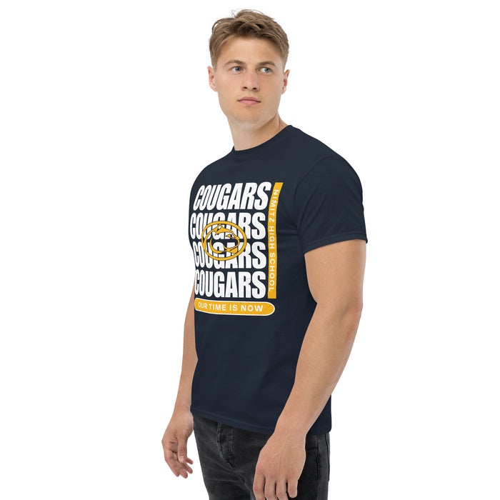 Man wearing Nimitz High School Cougars Navy Blue Classic Unisex T-shirt 235