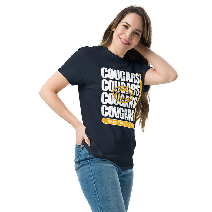 Woman wearing Nimitz High School Cougars Navy Blue Classic Unisex T-shirt 235