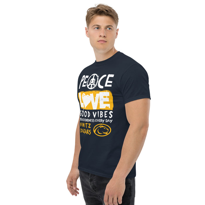 Man wearing Nimitz High School Cougars Navy Blue Classic Unisex T-shirt 240