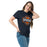 Woman wearing Seven Lakes High School Spartans Navy Blue Classic Unisex T-shirt 011