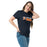 Woman wearing Seven Lakes High School Spartans Navy Blue Classic Unisex T-shirt 200