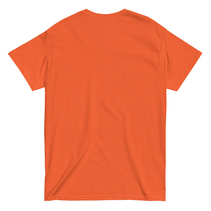 Back view of Seven Lakes High School Spartans Orange Classic Unisex T-shirt 232