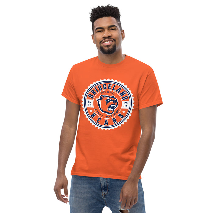 Man wearing Bridgeland High School Bears Classic Unisex Orange T-shirt 203