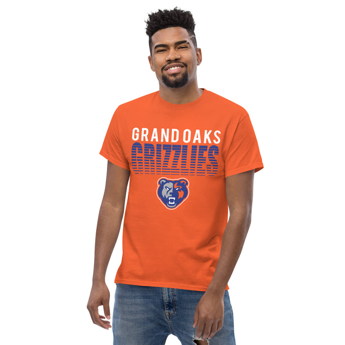 Man wearing Grand Oaks High School Grizzlies Classic Unisex Orange T-shirt 024