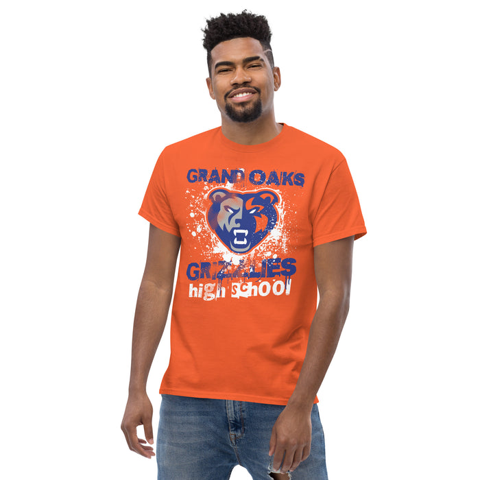 Man wearing Grand Oaks High School Grizzlies Classic Unisex Orange T-shirt 205