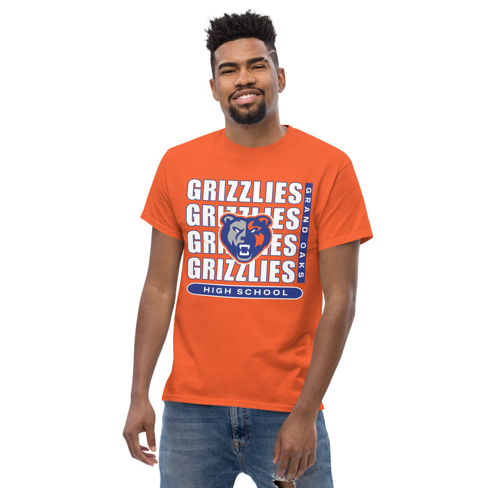 Man wearing Grand Oaks High School Grizzlies Classic Unisex Orange T-shirt 235