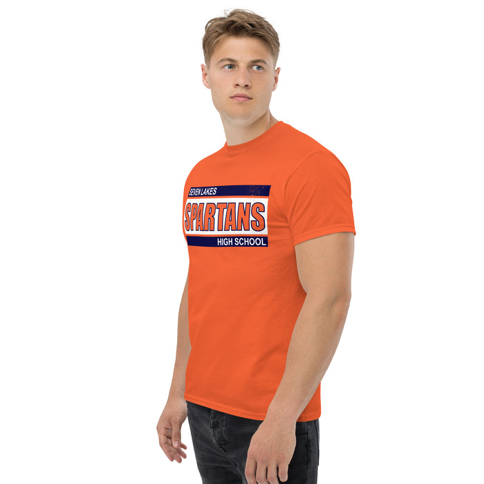 Side view of Seven Lakes High School Spartans Orange Classic Unisex T-shirt 098