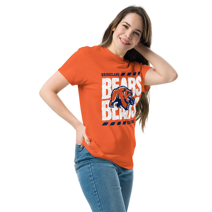 Woman wearing Bridgeland High School Bears Classic Unisex Orange T-shirt 223