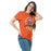 Woman wearing Seven Lakes High School Spartans Orange Classic Unisex T-shirt 206