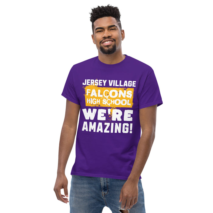 Front view of Jersey Village High School Falcons Purple Classic Unisex T-shirt 231