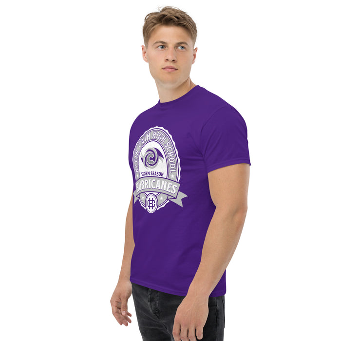 Side view of Klein Cain High School Hurricanes Purple Classic Unisex T-shirt 212