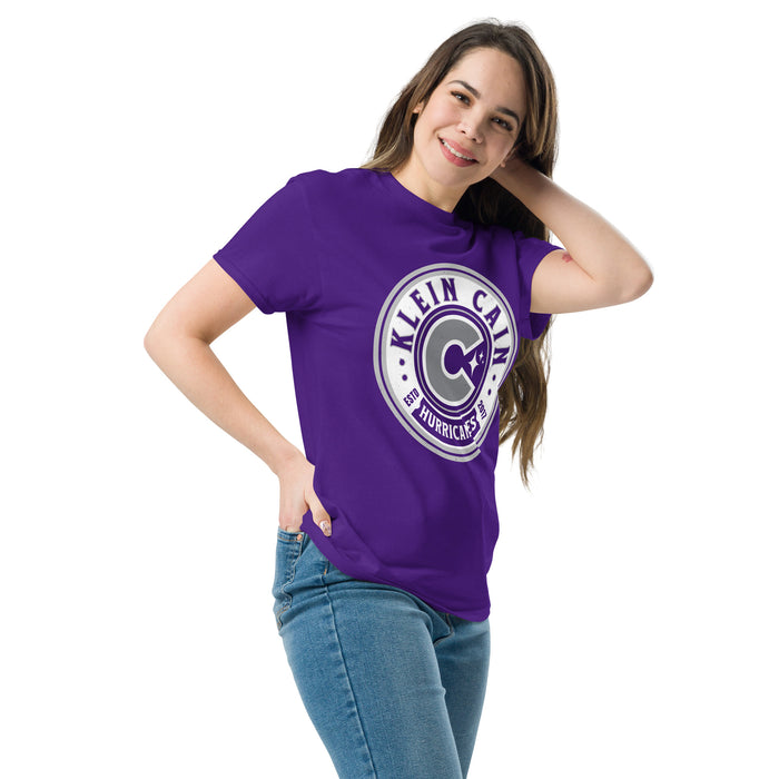 Woman wearing Klein Cain High School Hurricanes Purple Classic Unisex T-shirt 220