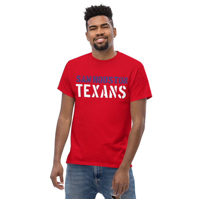 Man wearing Sam Houston High School Texans Red Classic Unisex T-shirt 017