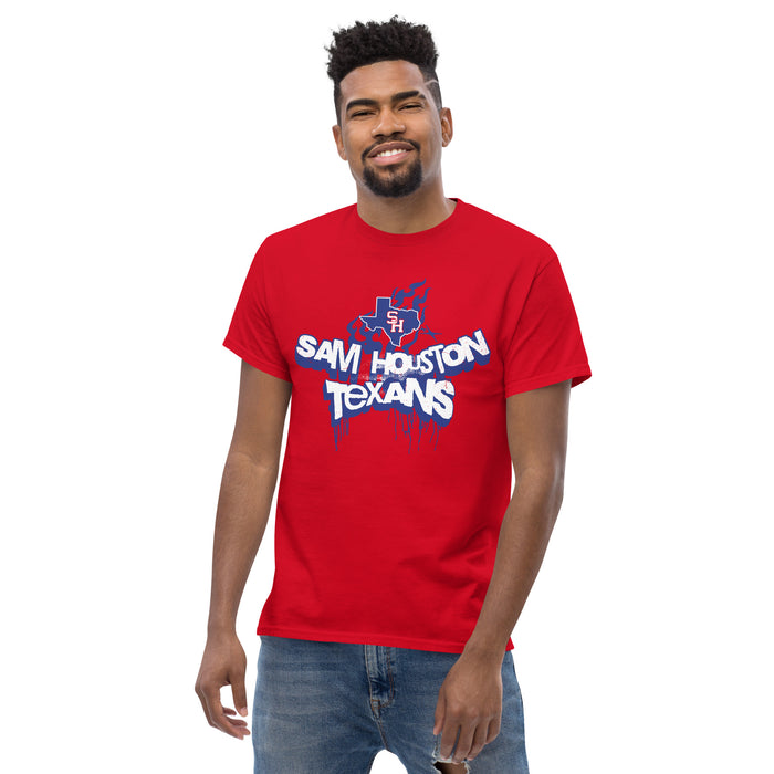 Man wearing Sam Houston High School Texans Red Classic Unisex T-shirt 226