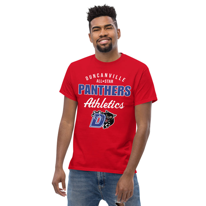 Man wearing Duncanville High School Panthers Red Classic Unisex T-shirt 034