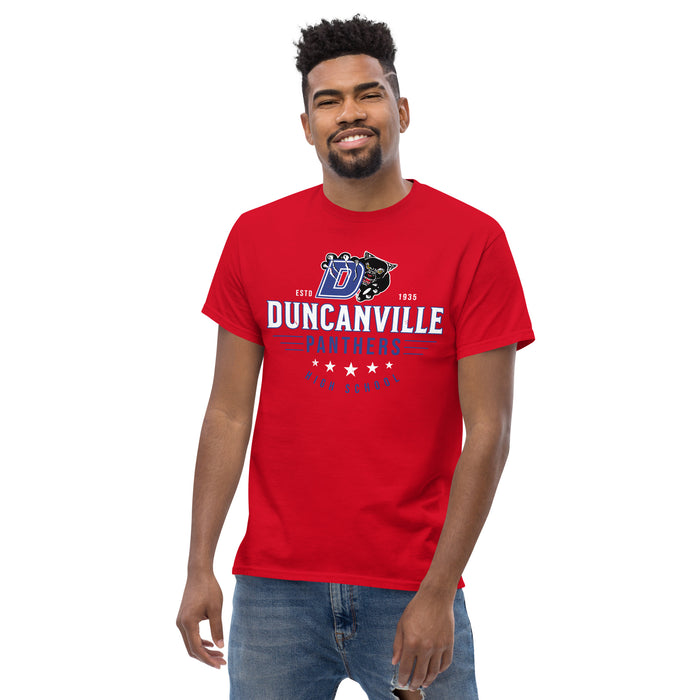 Man wearing Duncanville High School Panthers Red Classic Unisex T-shirt 217