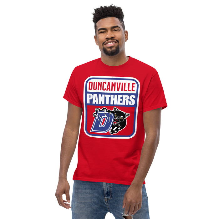 Man wearing Duncanville High School Panthers Red Classic Unisex T-shirt 001