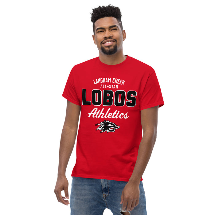 Front view of Langham Creek High School Lobos Red Classic Unisex T-shirt 034