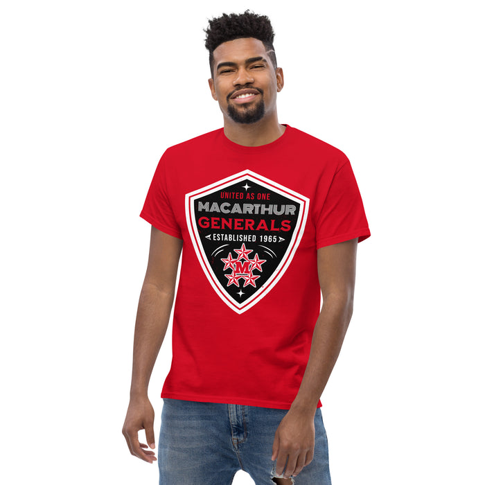 Front view of MacArthur High School Generals Red Classic Unisex T-shirt 225
