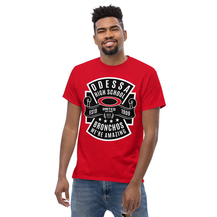 Front view of Odessa High School Bronchos Red Classic Unisex T-shirt 207