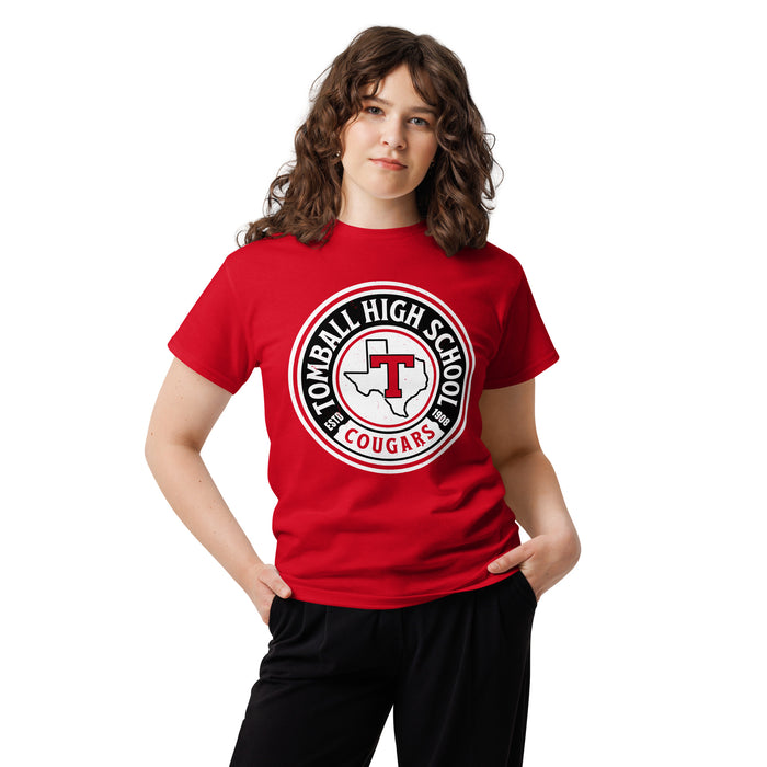 Female student wearing Tomball High School Cougars Classic Unisex Red T-shirt 220